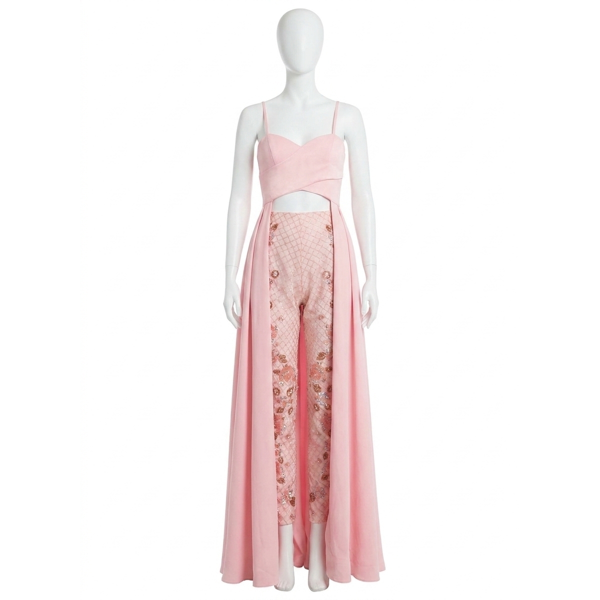 New Rachel Allan Stretch Satin Gown With Beaded Pants In Pink